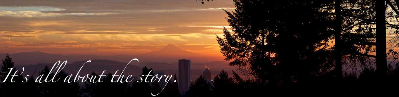 about us hero image - sunrise over Portland and Mt. Hood